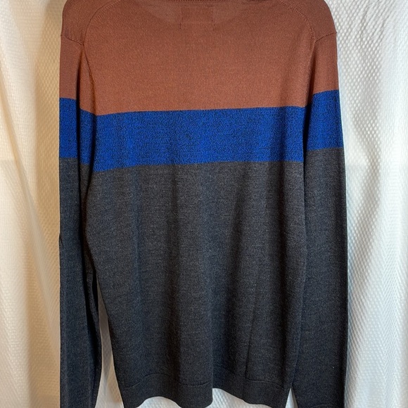 NWT S Apt.9 Crewneck‎ Merino Sweater Gray Rust Blue Men’s - Picture 9 of 11